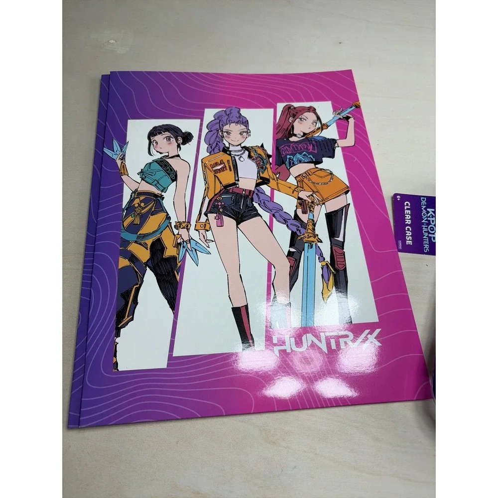 K-Pop Demon Hunters Huntrax Folder and Clear Pencil Case Set Purple Pink